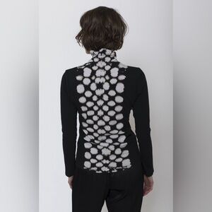 Raquel Allegra Women's Black and White Tye Dye Slim Fit Lightweight Turtleneck